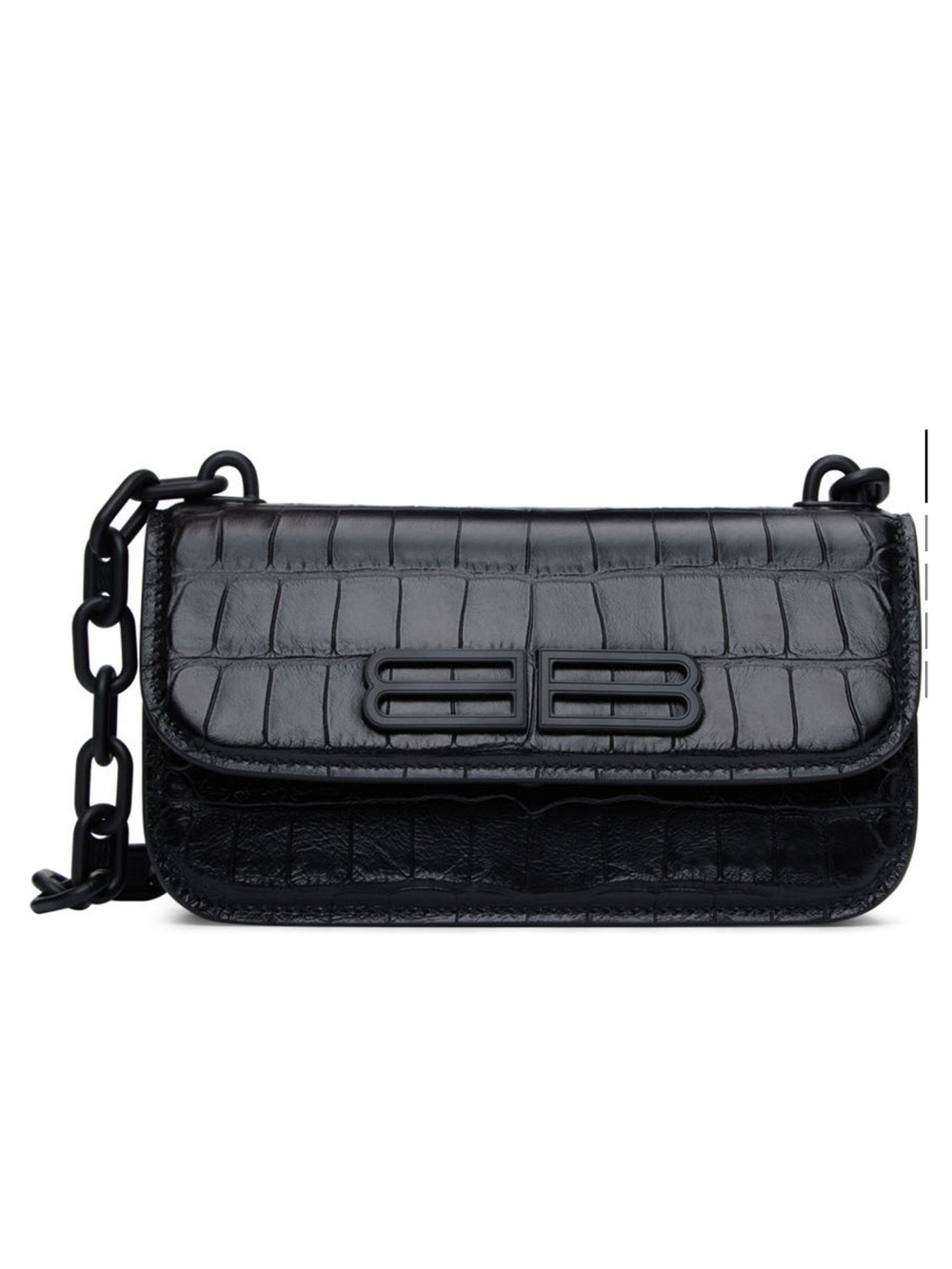 Black Croc-Embossed Chain Shoulder Bag